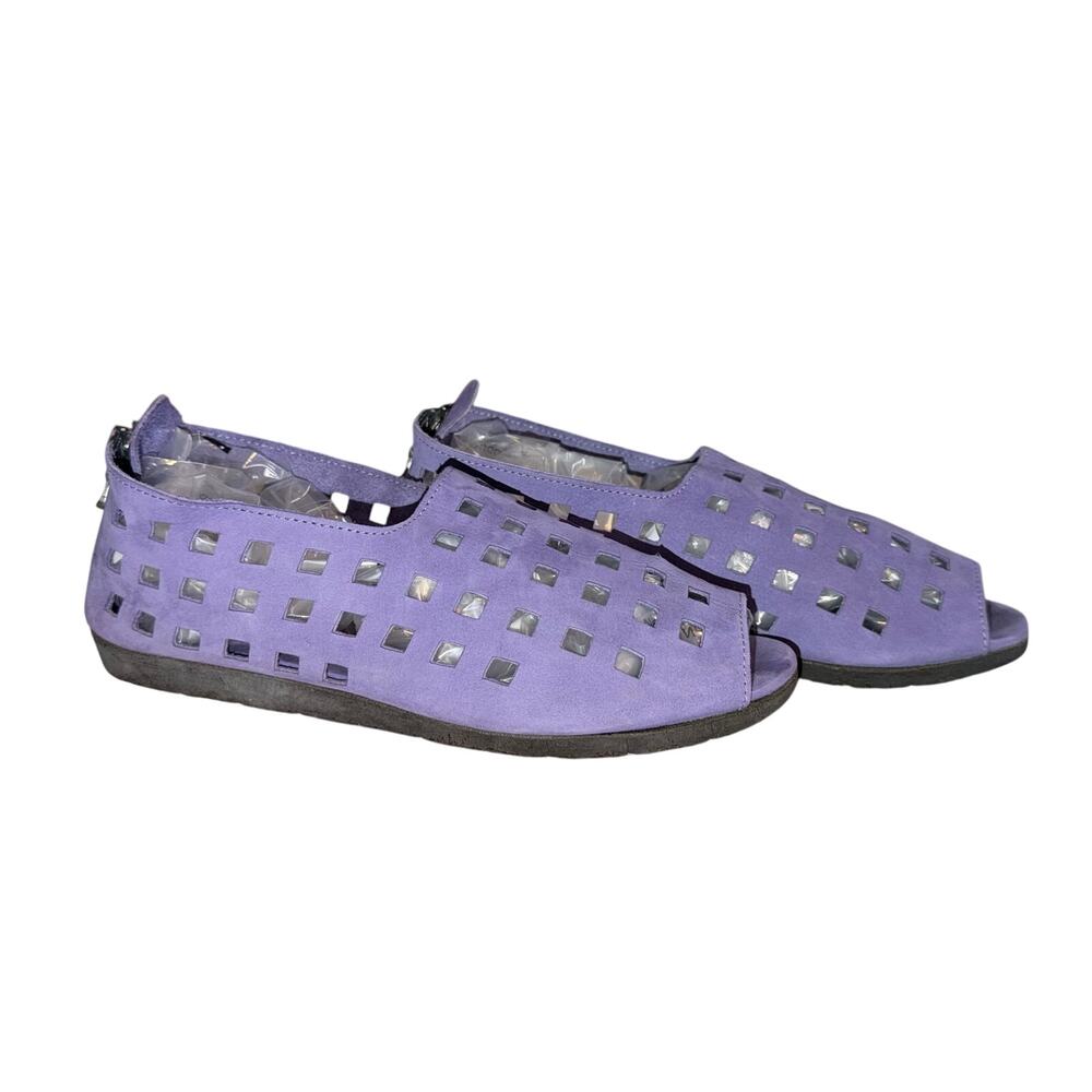 Arche France Purple Nubuck Suede Cutout Peep Toe Sandals Flat Size 39 NWOB